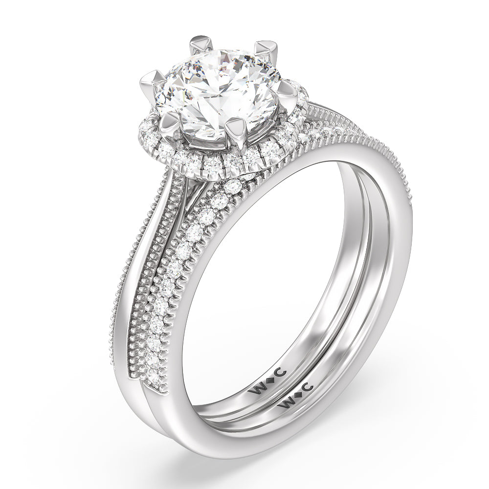 Cushion Cut Floral Halo Cathedral Engagement Ring with Lab Grown Diamond in 14KT Platinum view 4
