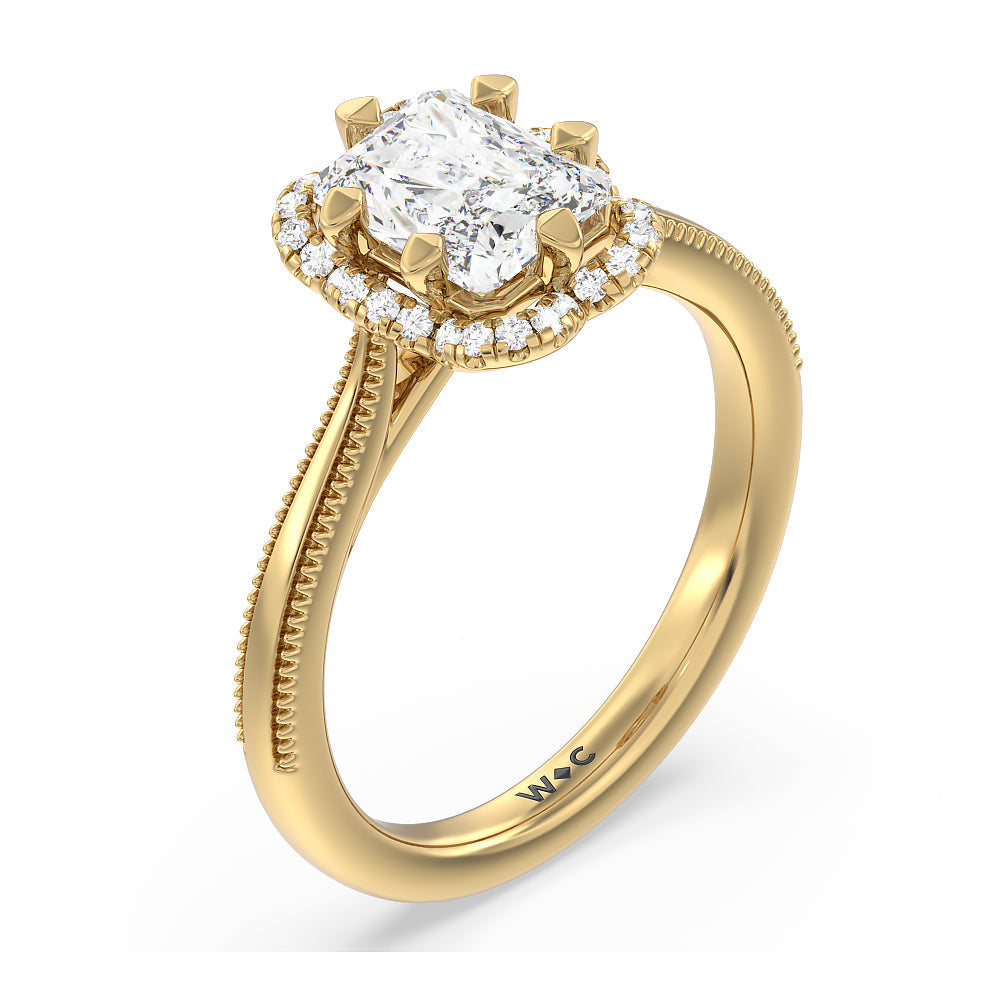 Radiant Cut Floral Halo Cathedral Engagement Ring with Lab Grown Diamond in 14KT Yellow Gold view 3
