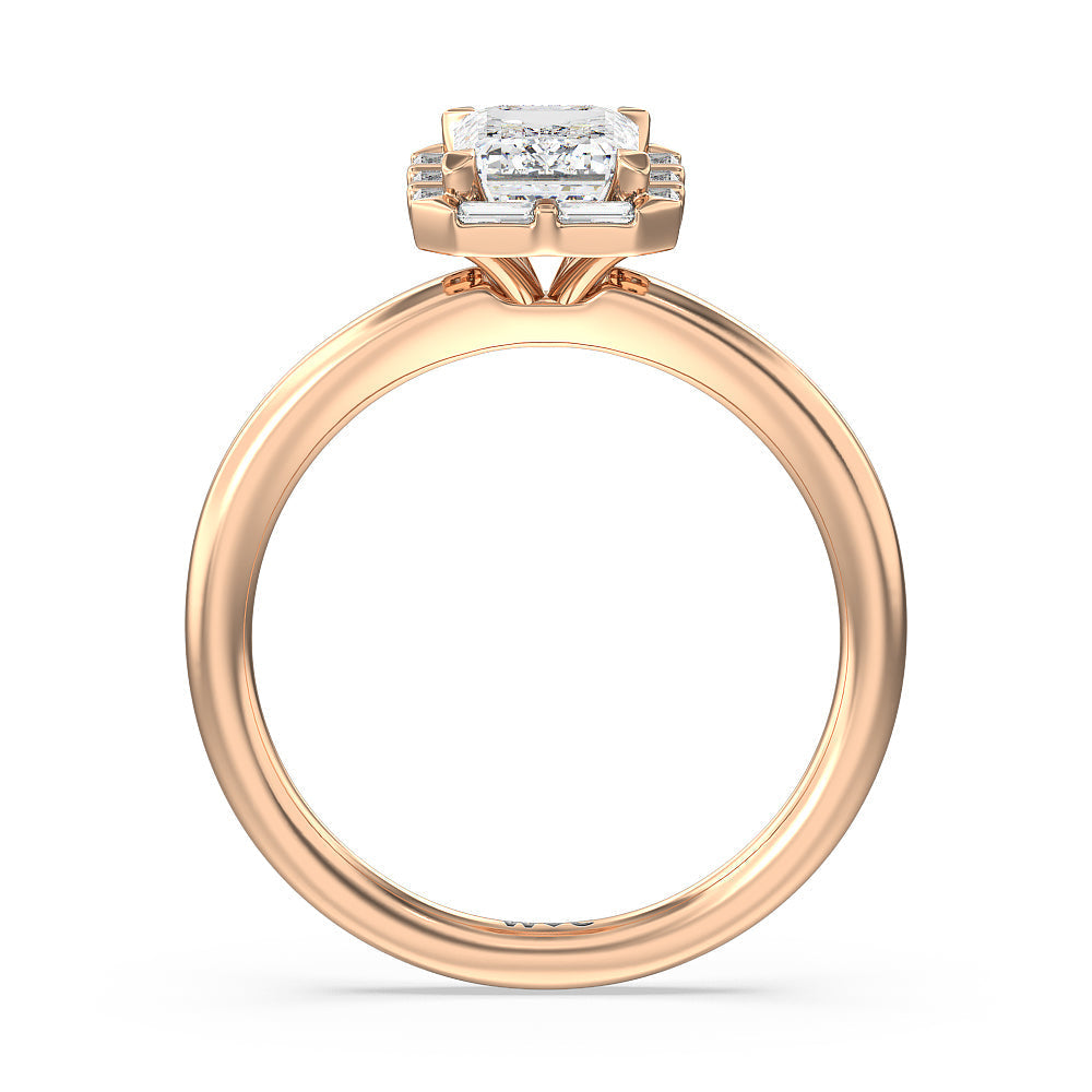 Emerald Cut Vintage Baguette Halo Engagement Ring with Lab Grown Diamond in 14KT Rose Gold view 2
