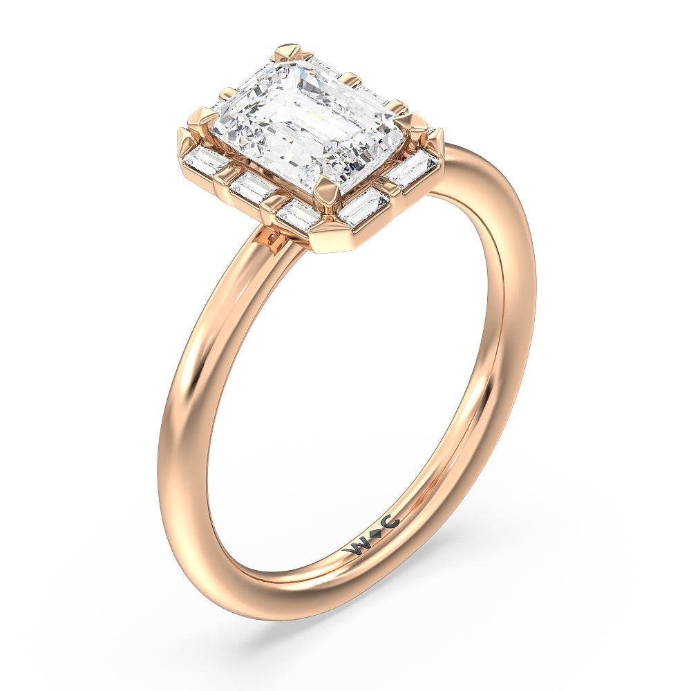 Emerald Cut Vintage Baguette Halo Engagement Ring with Lab Grown Diamond in 14KT Rose Gold view 3
