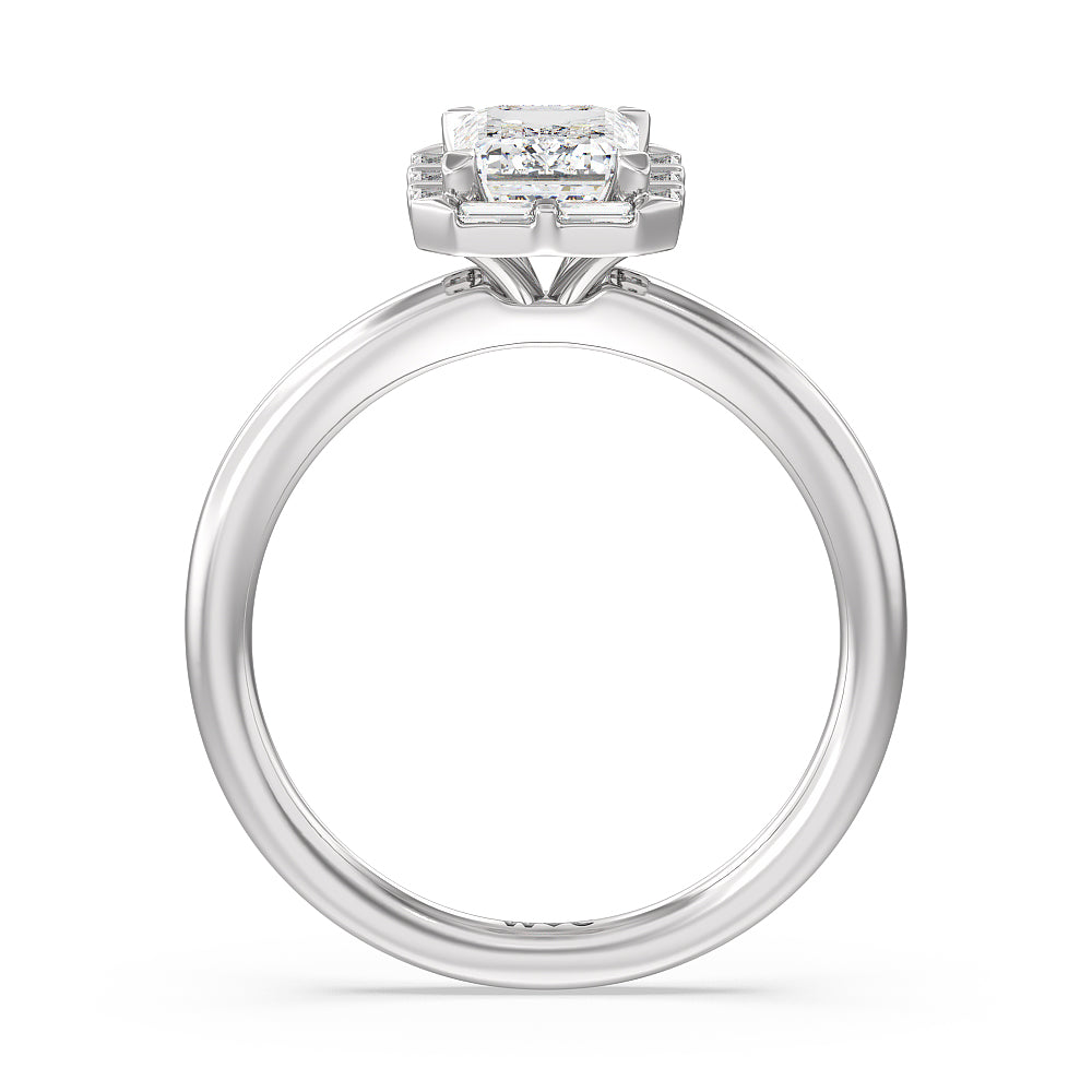 Emerald Cut Vintage Baguette Halo Engagement Ring with Lab Grown Diamond in 14KT Platinum view 2
