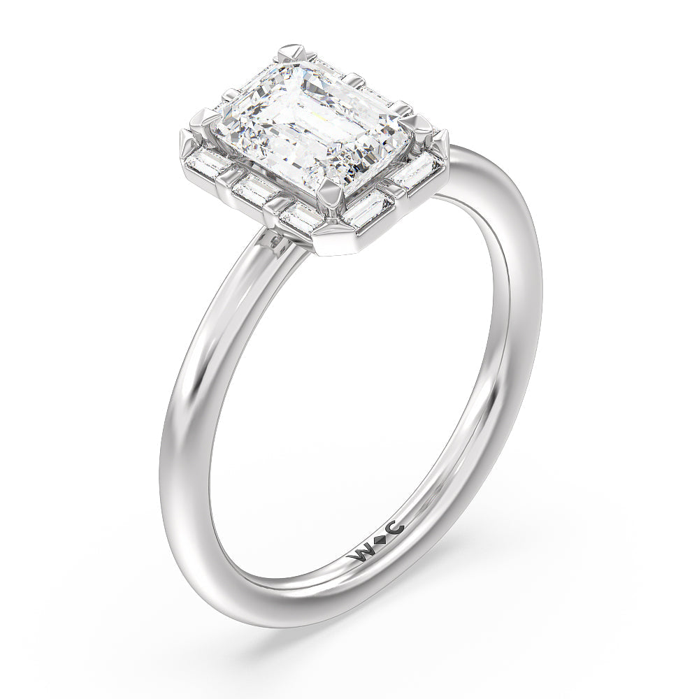Emerald Cut Vintage Baguette Halo Engagement Ring with Lab Grown Diamond in 14KT Platinum view 3
