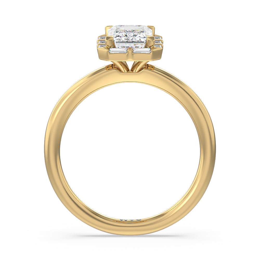 Emerald Cut Vintage Baguette Halo Engagement Ring with Lab Grown Diamond in 14KT Yellow Gold view 2
