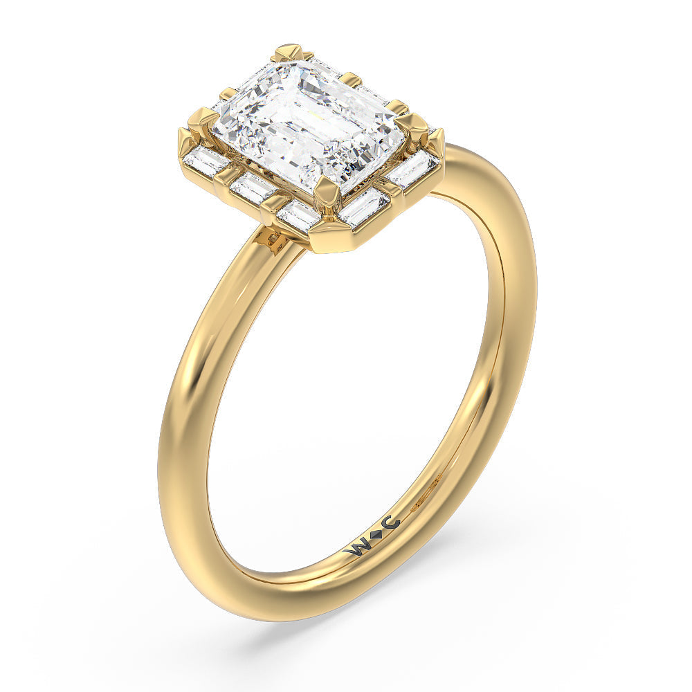 Emerald Cut Vintage Baguette Halo Engagement Ring with Lab Grown Diamond in 14KT Yellow Gold view 3
