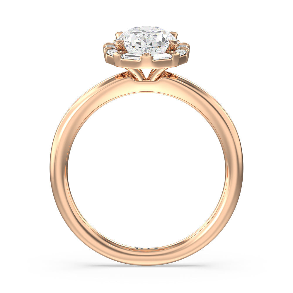 Oval Cut Vintage Baguette Halo Engagement Ring with Lab Grown Diamond in 14KT Rose Gold view 2
