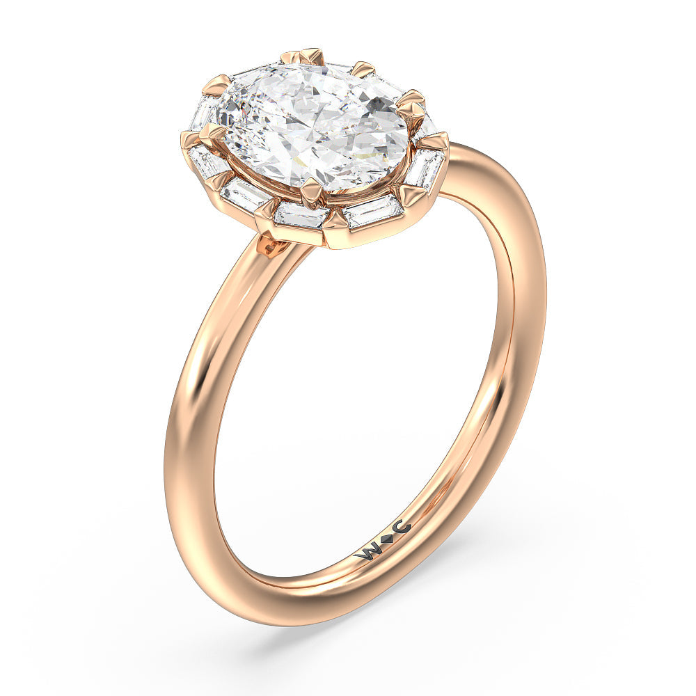 Oval Cut Vintage Baguette Halo Engagement Ring with Lab Grown Diamond in 14KT Rose Gold view 3
