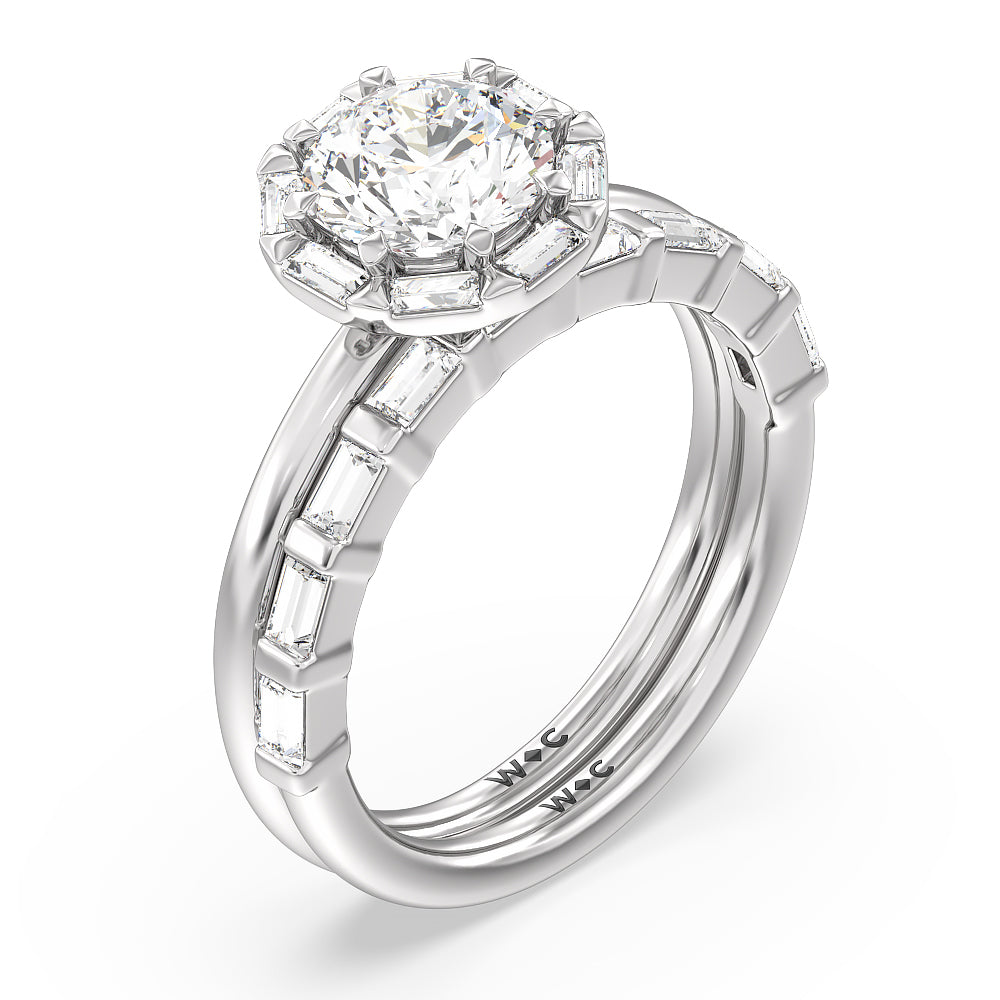 Oval Cut Vintage Baguette Halo Engagement Ring with Lab Grown Diamond in 14KT Platinum view 4
