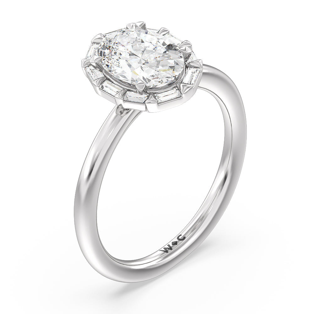 Oval Cut Vintage Baguette Halo Engagement Ring with Lab Grown Diamond in 14KT Platinum view 3
