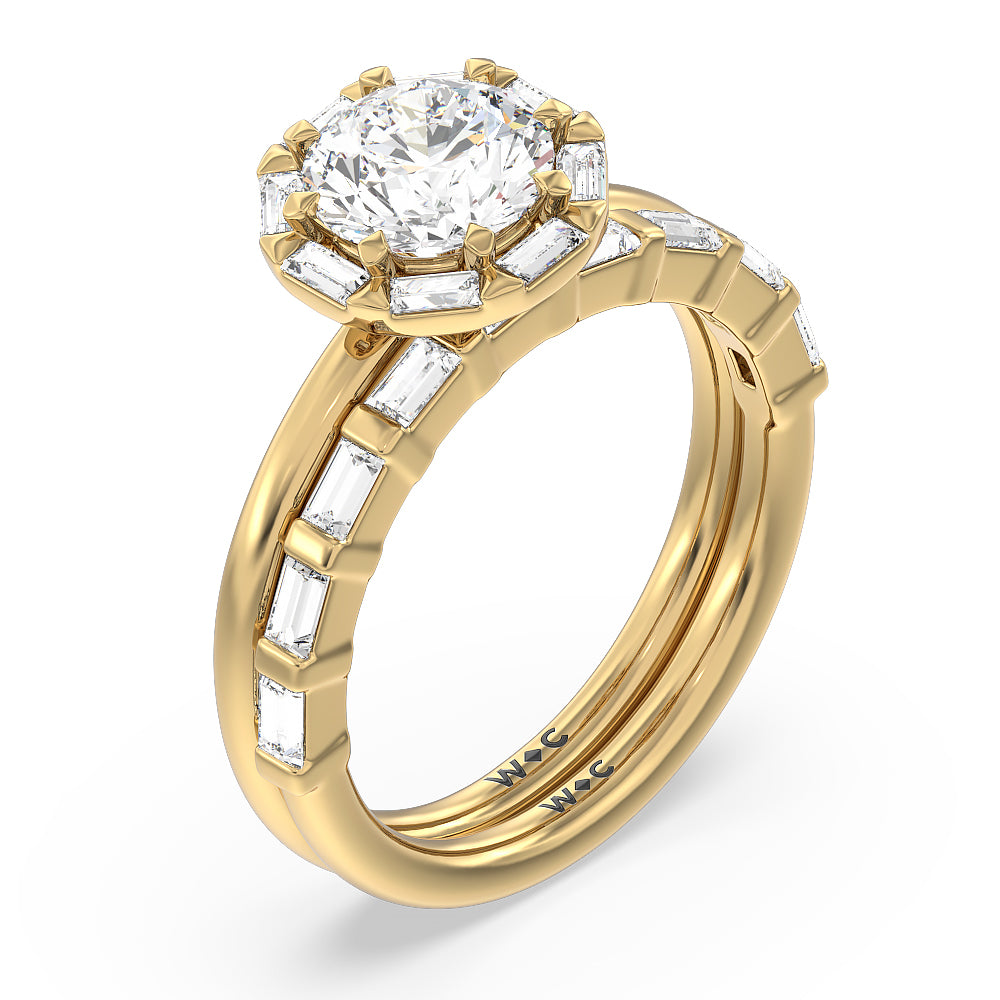 Oval Cut Vintage Baguette Halo Engagement Ring with Lab Grown Diamond in 14KT Yellow Gold view 4
