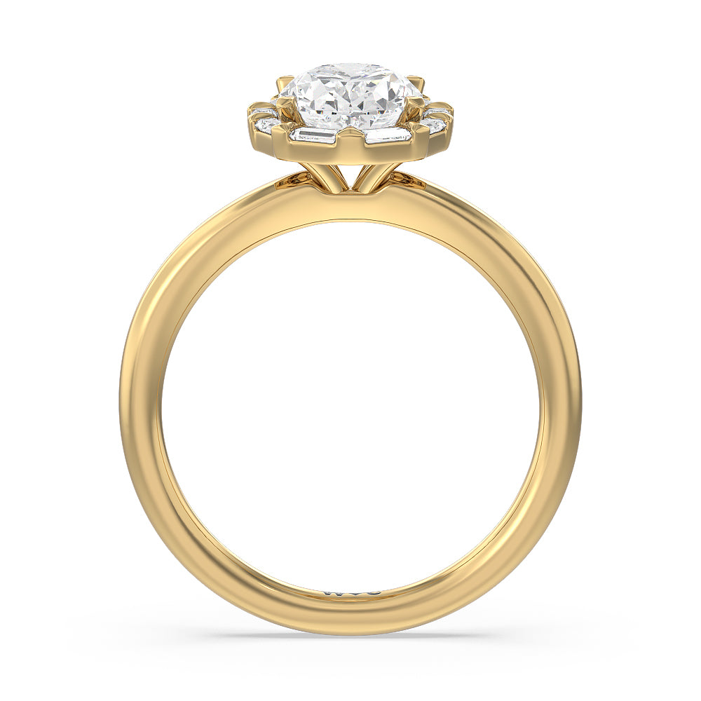 Oval Cut Vintage Baguette Halo Engagement Ring with Lab Grown Diamond in 14KT Yellow Gold view 2
