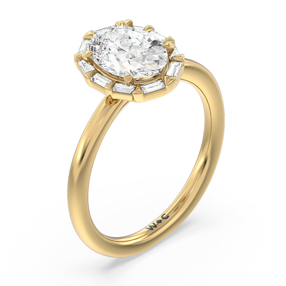 Oval Cut Vintage Baguette Halo Engagement Ring with Lab Grown Diamond in 14KT Yellow Gold view 3
