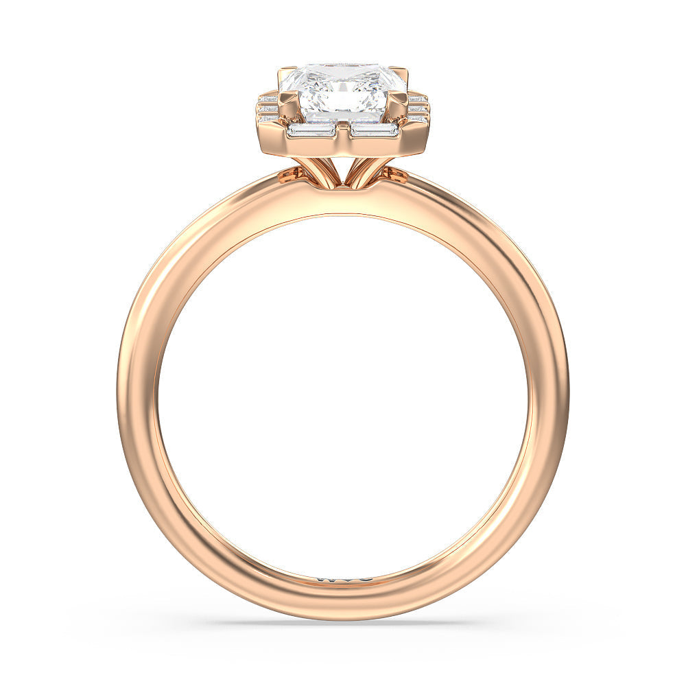 Radiant Cut Vintage Baguette Halo Engagement Ring with Lab Grown Diamond in 14KT Rose Gold view 2
