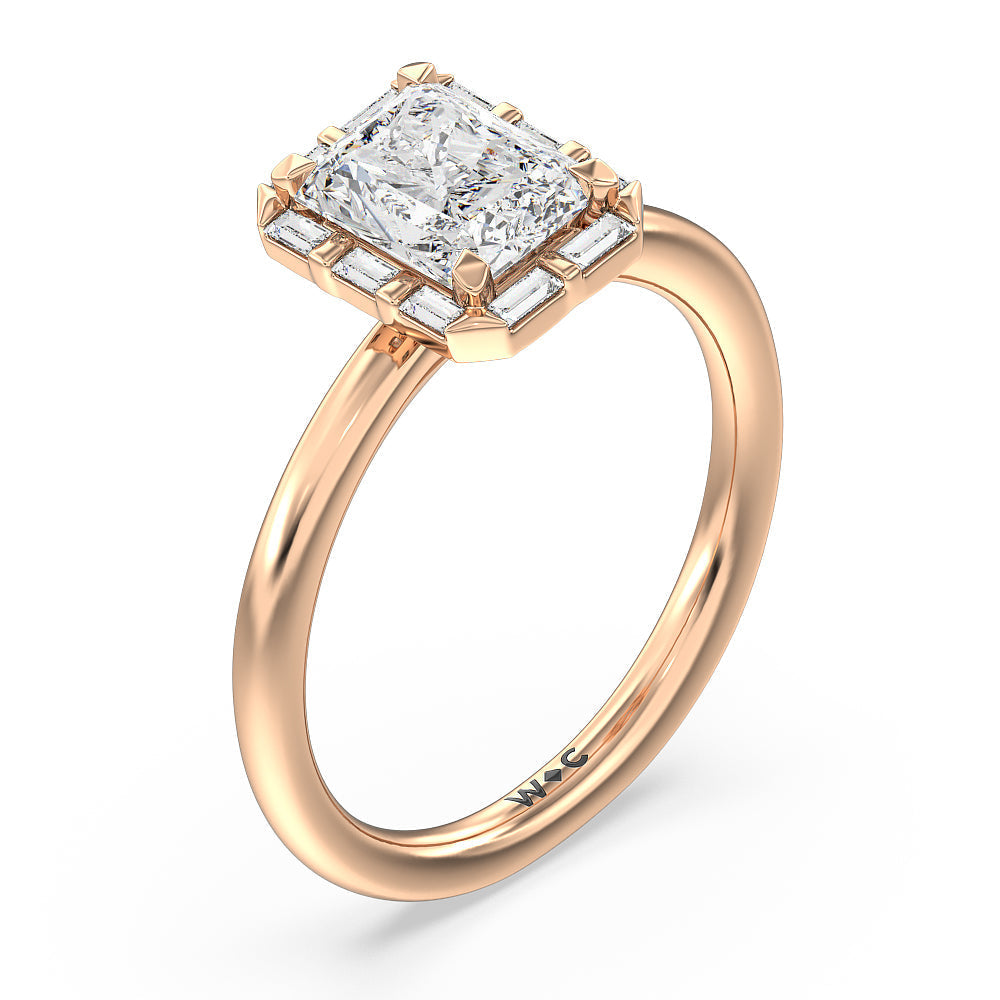 Radiant Cut Vintage Baguette Halo Engagement Ring with Lab Grown Diamond in 14KT Rose Gold view 3
