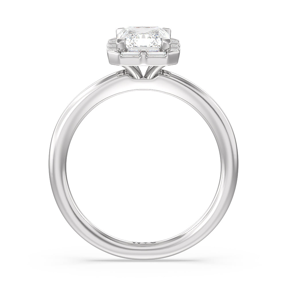 Radiant Cut Vintage Baguette Halo Engagement Ring with Lab Grown Diamond in 14KT Platinum view 2
