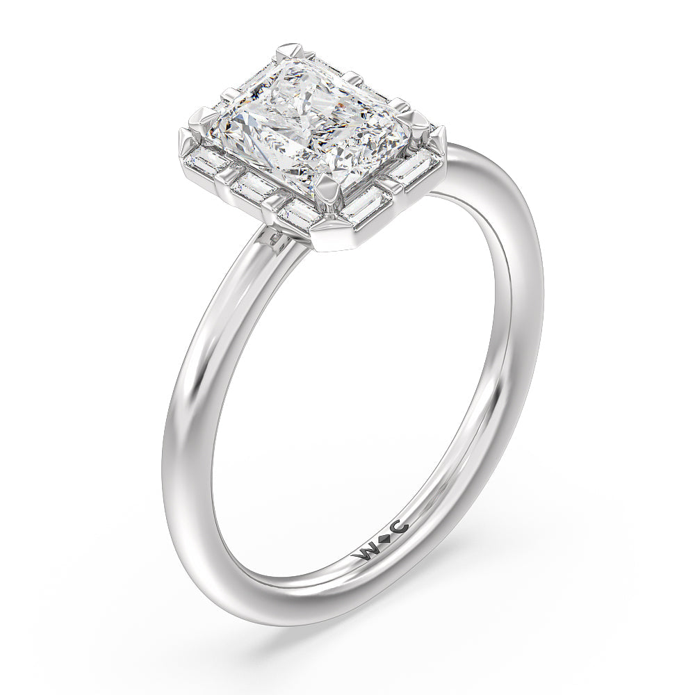 Radiant Cut Vintage Baguette Halo Engagement Ring with Lab Grown Diamond in 14KT Platinum view 3
