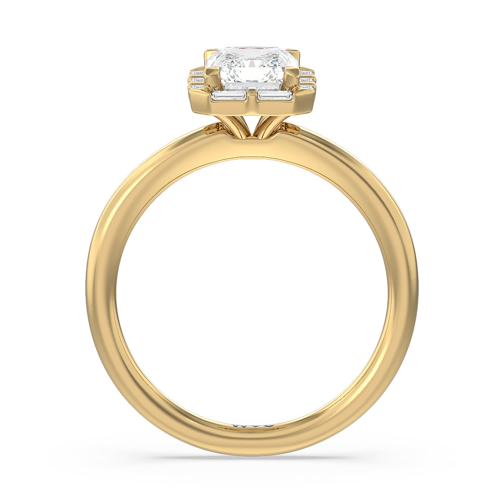 Radiant Cut Vintage Baguette Halo Engagement Ring with Lab Grown Diamond in 14KT Yellow Gold view 2
