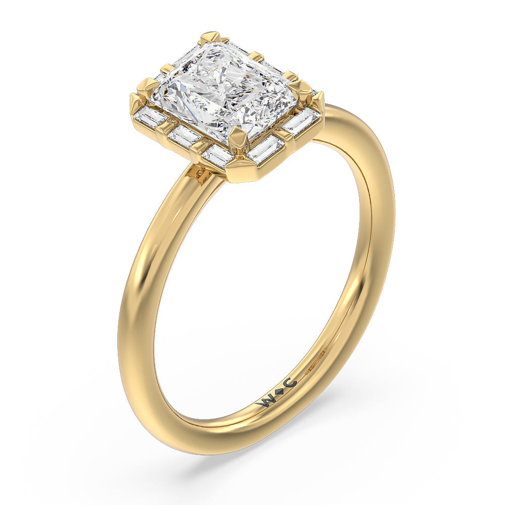 Radiant Cut Vintage Baguette Halo Engagement Ring with Lab Grown Diamond in 14KT Yellow Gold view 3
