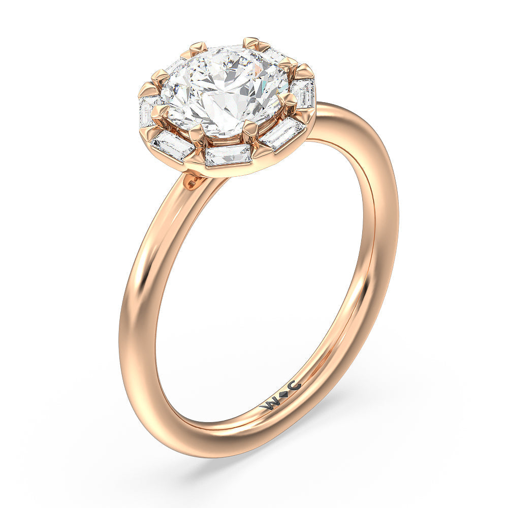 Round Cut Vintage Baguette Halo Engagement Ring with Lab Grown Diamond in 14KT Rose Gold view 3
