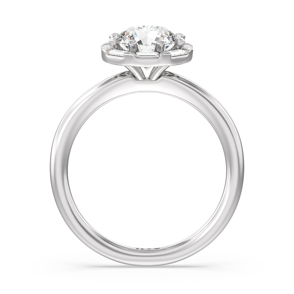 Round Cut Vintage Baguette Halo Engagement Ring with Lab Grown Diamond in 14KT Platinum view 2
