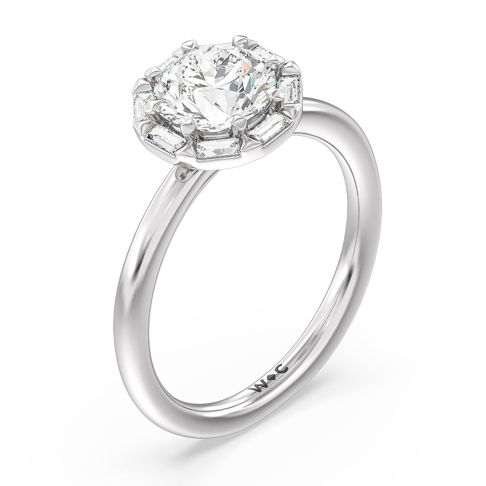 Round Cut Vintage Baguette Halo Engagement Ring with Lab Grown Diamond in 14KT Platinum view 3
