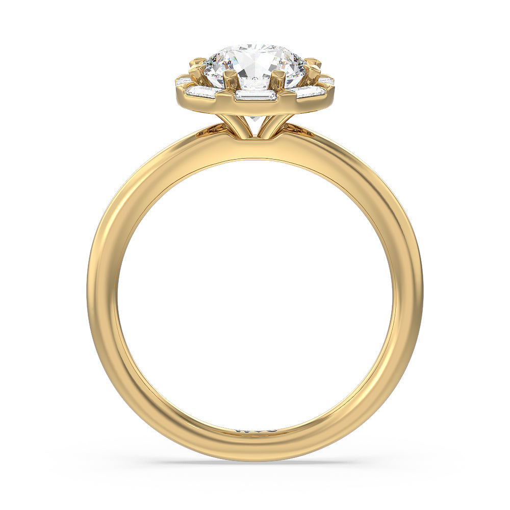 Round Cut Vintage Baguette Halo Engagement Ring with Lab Grown Diamond in 14KT Yellow Gold view 2
