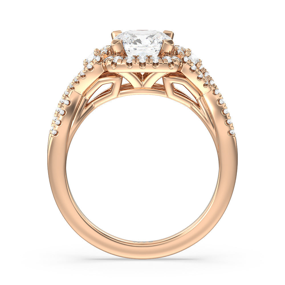 Elegant Halo Side Stone Accent Engagement Ring with Cushion Cut Diamond in 14KT Rose Gold view 2
