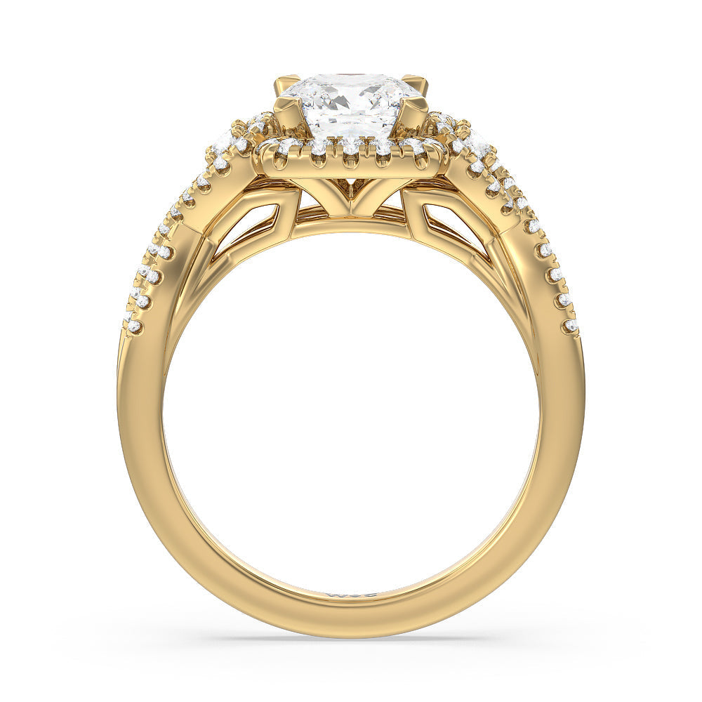 Elegant Halo Side Stone Accent Engagement Ring with Cushion Cut Diamond in 14KT Yellow Gold view 2

