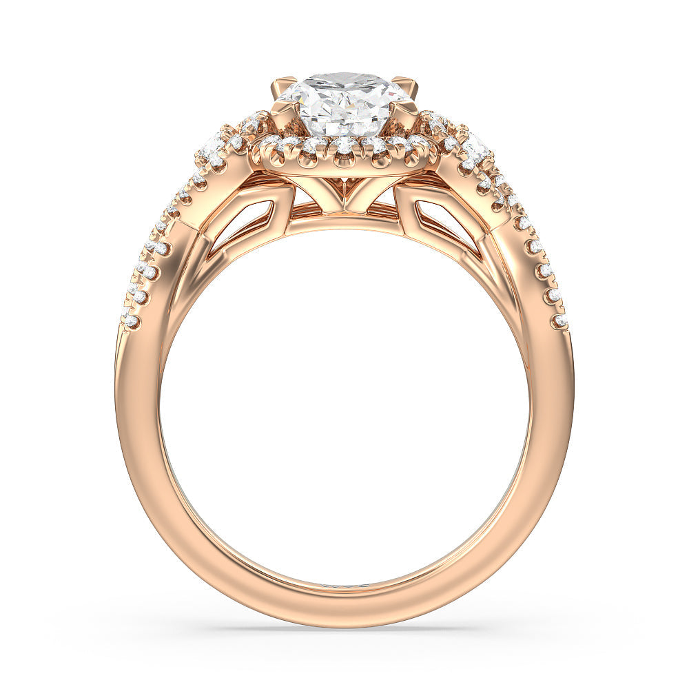 Elegant Halo Side Stone Accent Engagement Ring with Oval Cut Diamond in 14KT Rose Gold view 2
