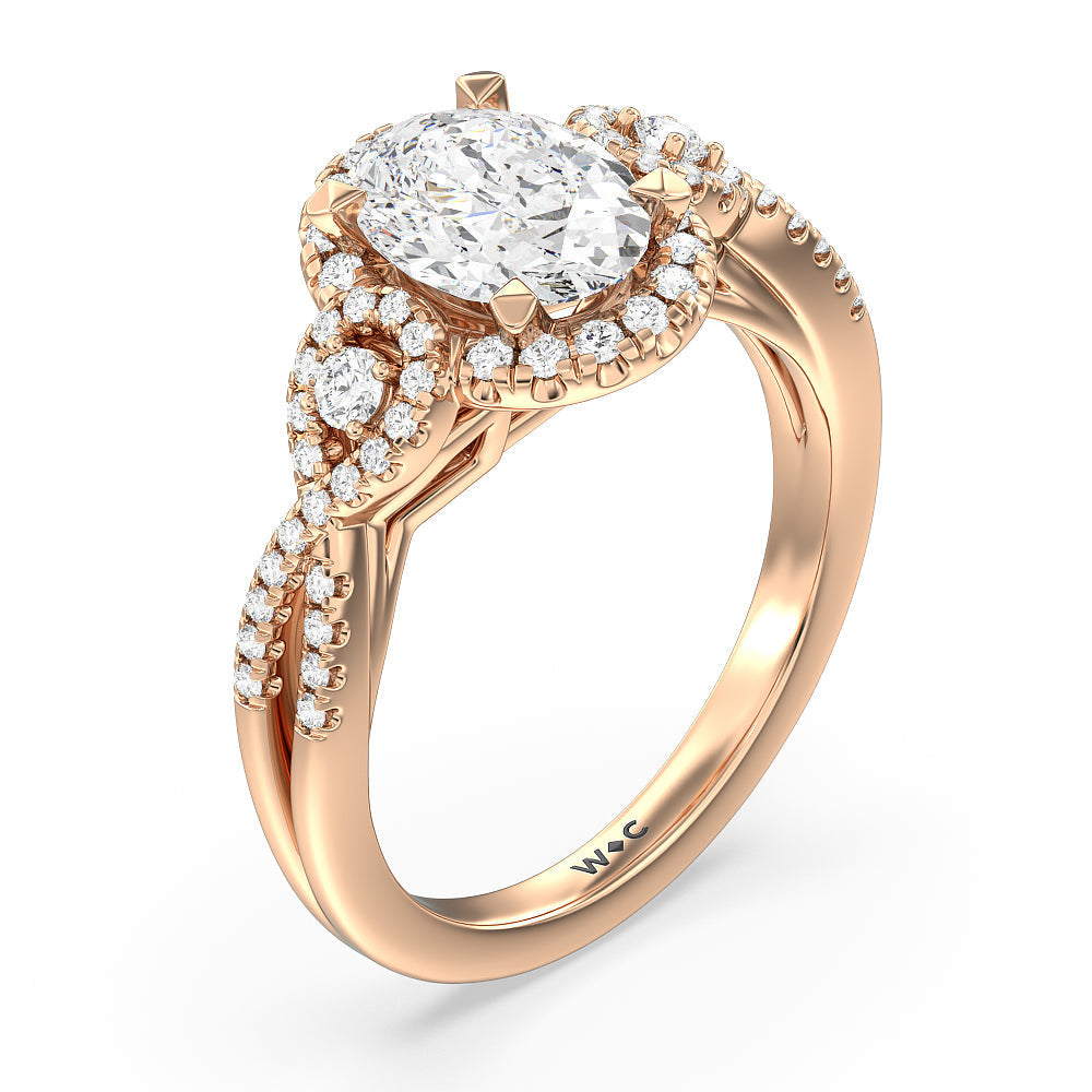 Elegant Halo Side Stone Accent Engagement Ring with Oval Cut Diamond in 14KT Rose Gold view 3
