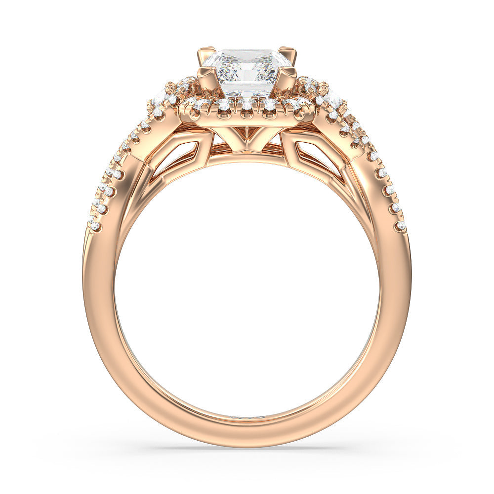 Elegant Halo Side Stone Accent Engagement Ring with Radiant Cut Diamond in 14KT Rose Gold view 2
