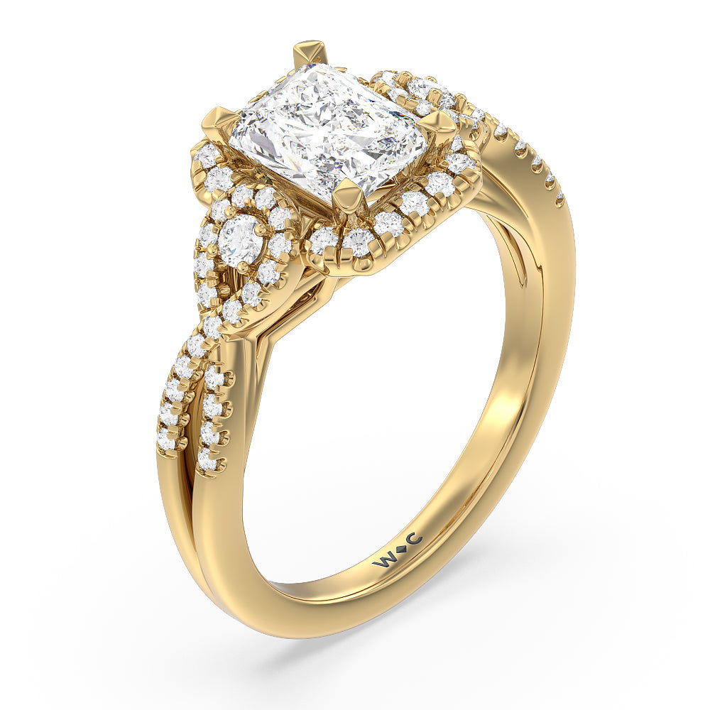 Elegant Halo Side Stone Accent Engagement Ring with Radiant Cut Diamond in 14KT Yellow Gold view 3
