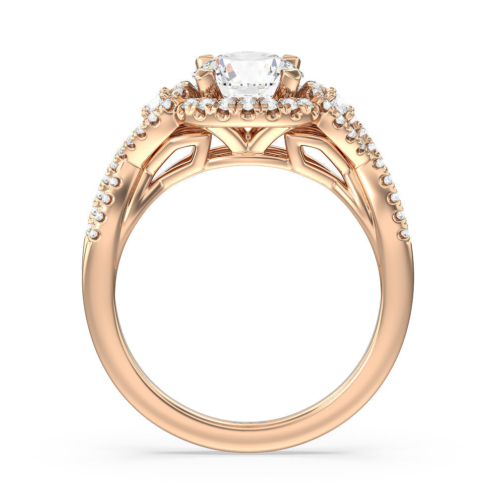 Elegant Halo Side Stone Accent Engagement Ring with Round Cut Diamond in 14KT Rose Gold view 2
