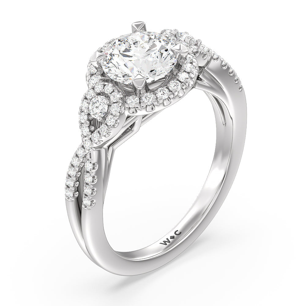 Elegant Halo Side Stone Accent Engagement Ring with Round Cut Diamond in 14KT Platinum view 3
