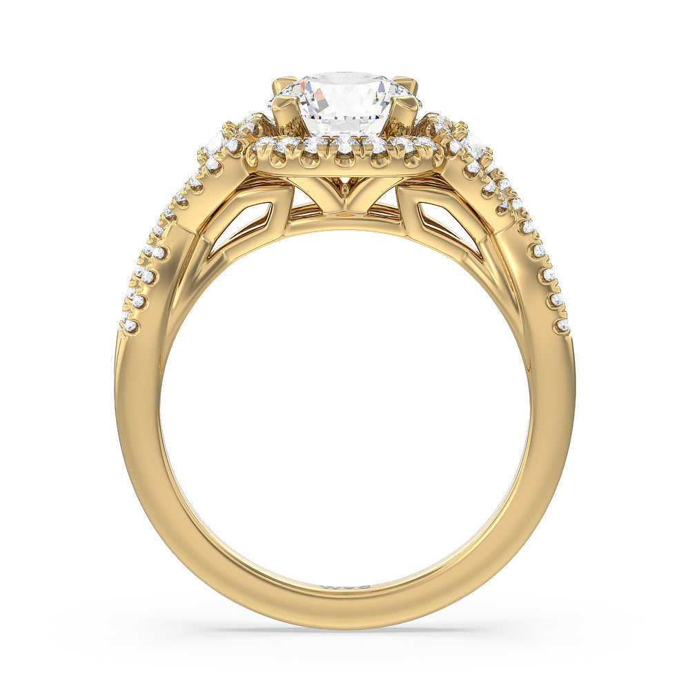 Elegant Halo Side Stone Accent Engagement Ring with Round Cut Diamond in 14KT Yellow Gold view 2
