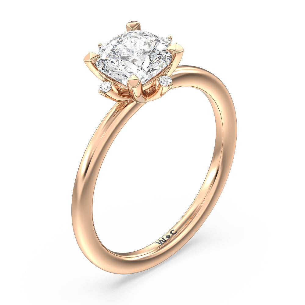 Cushion Cut Star Halo Solitaire Engagement Ring with Lab Grown Diamond in 14KT Rose Gold view 3
