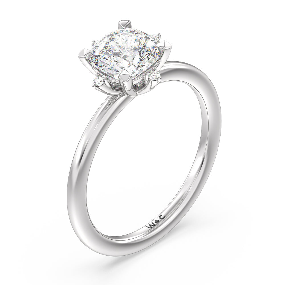 Cushion Cut Star Halo Solitaire Engagement Ring with Lab Grown Diamond in 14KT Platinum view 3
