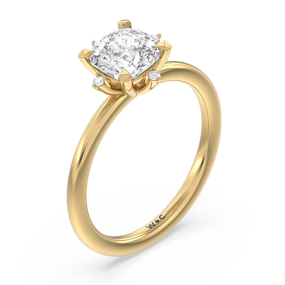 Cushion Cut Star Halo Solitaire Engagement Ring with Lab Grown Diamond in 14KT Yellow Gold view 3
