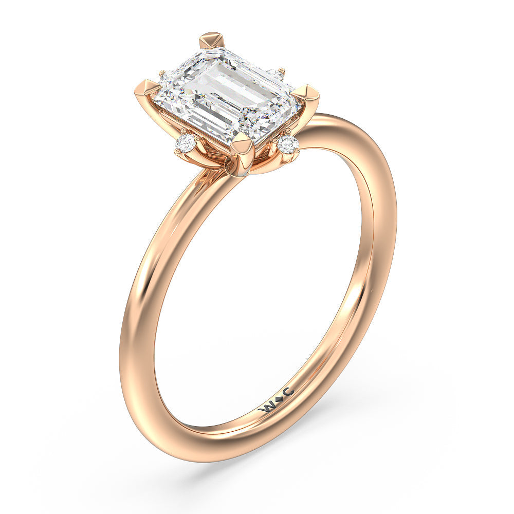 Emerald Cut Star Halo Solitaire Engagement Ring with Lab Grown Diamond in 14KT Rose Gold view 3

