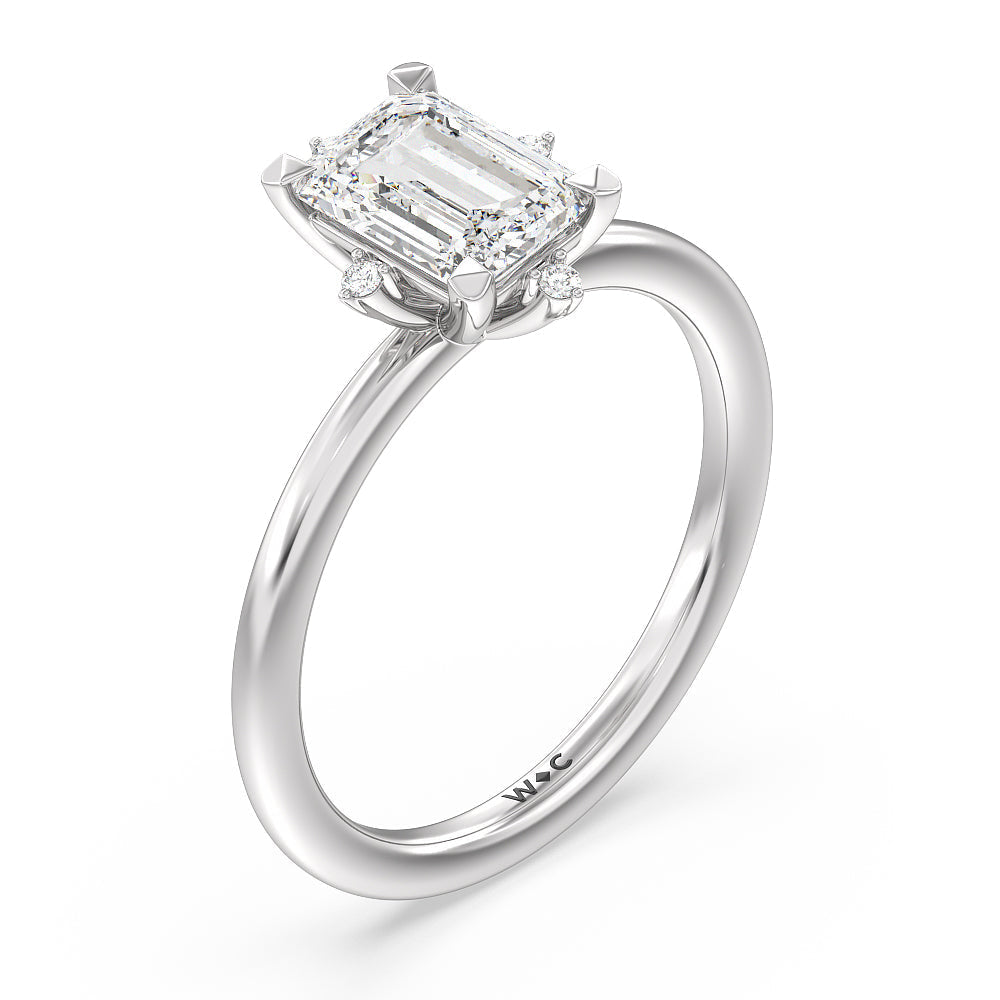 Emerald Cut Star Halo Solitaire Engagement Ring with Lab Grown Diamond in 14KT Platinum view 3
