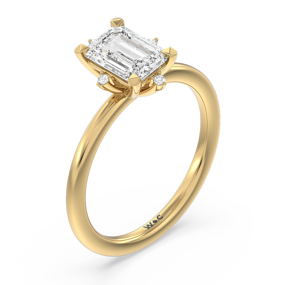 Emerald Cut Star Halo Solitaire Engagement Ring with Lab Grown Diamond in 14KT Yellow Gold view 3
