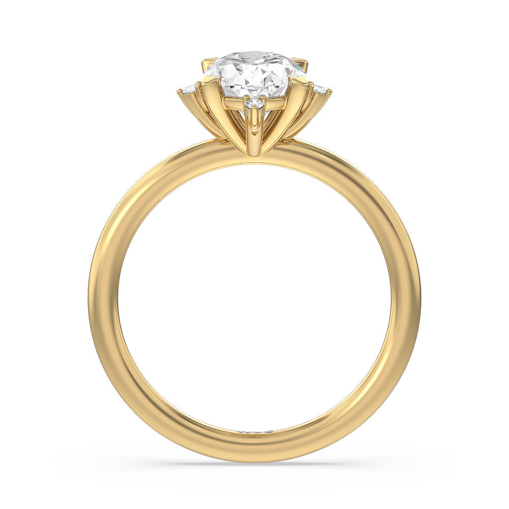 Oval Cut Star Halo Solitaire Engagement Ring with Lab Grown Diamond in 14KT Yellow Gold view 2
