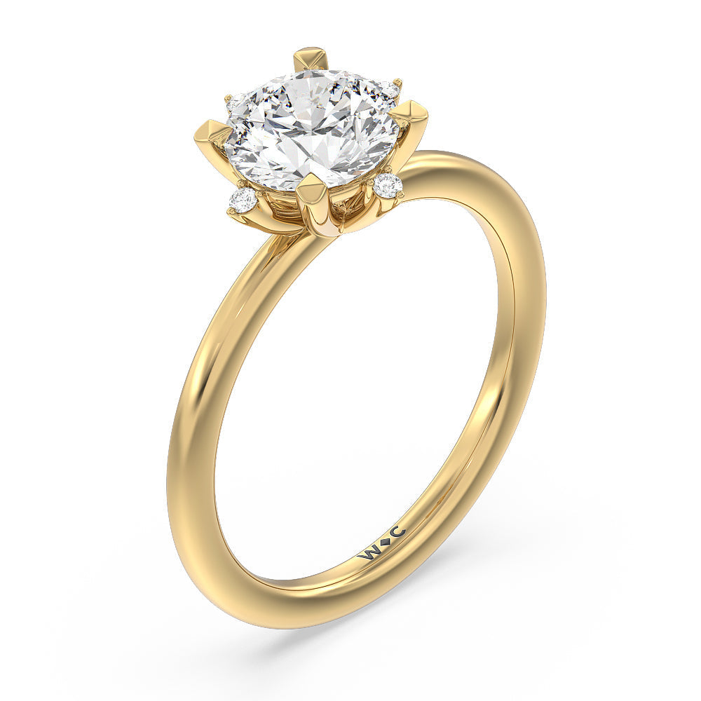 Round Cut Star Halo Solitaire Engagement Ring with Lab Grown Diamond in 14KT Yellow Gold view 3
