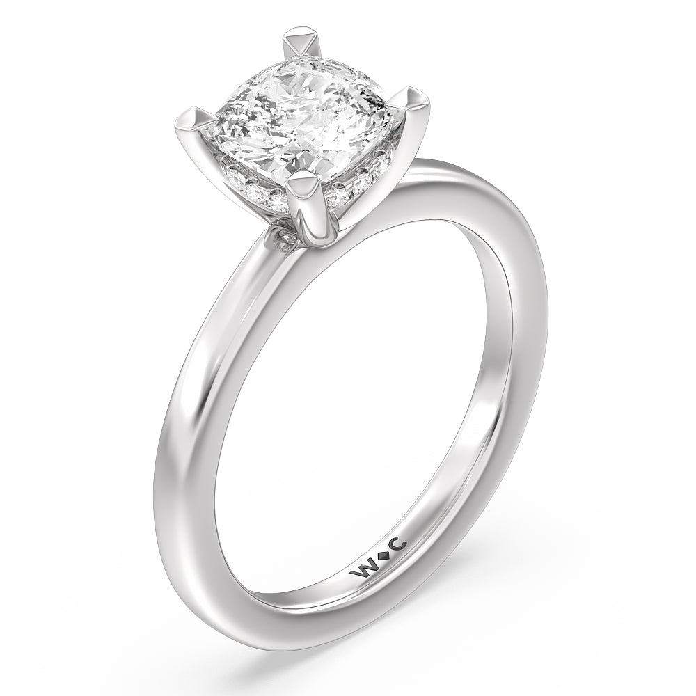 Solitaire Classic Hidden Halo Engagement Ring with Cushion Cut Diamond in 14KT Platinum view 3
