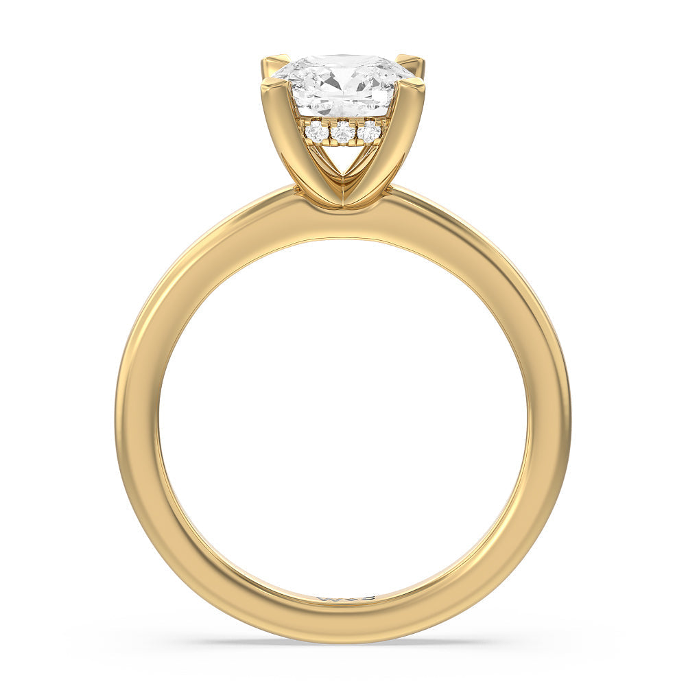 Solitaire Classic Hidden Halo Engagement Ring with Cushion Cut Diamond in 14KT Yellow Gold view 2
