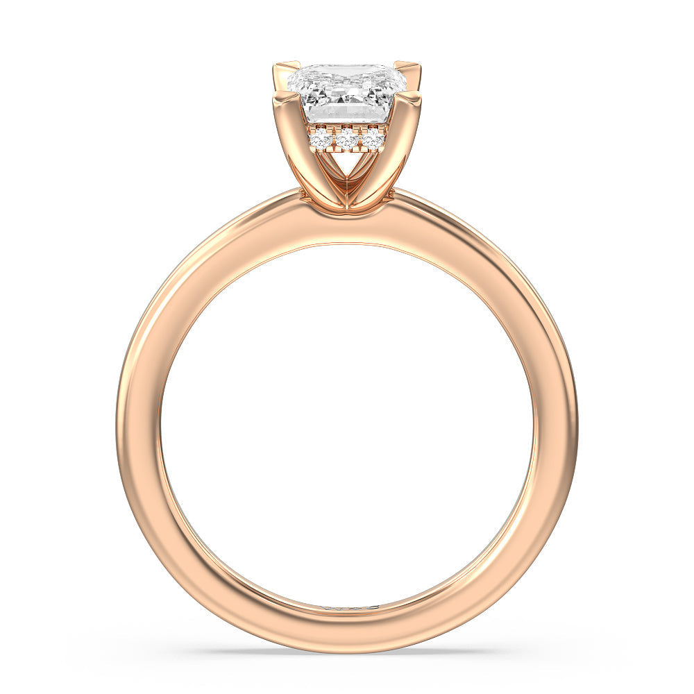 Solitaire Classic Hidden Halo Engagement Ring with Emerald Cut Diamond in 14KT Rose Gold view 2
