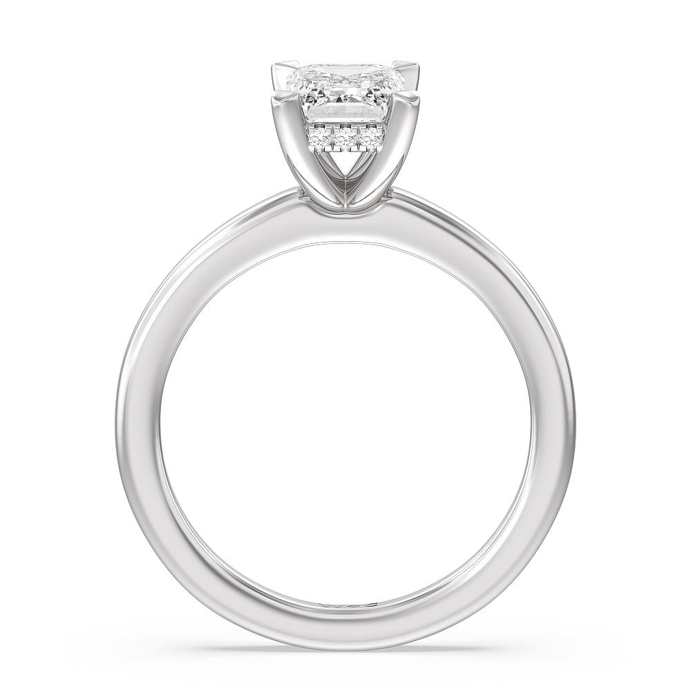 Solitaire Classic Hidden Halo Engagement Ring with Emerald Cut Diamond in 14KT Platinum view 2
