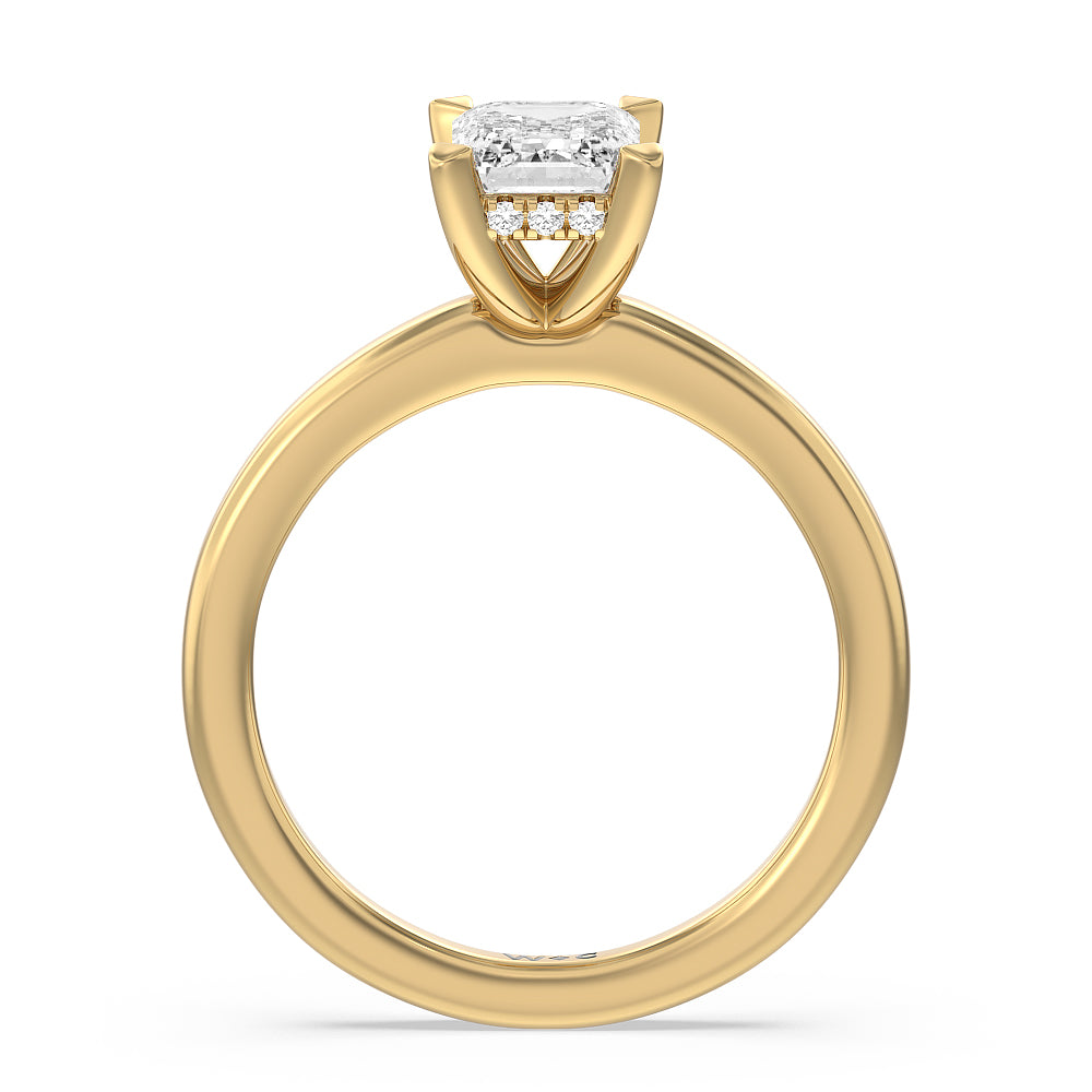 Solitaire Classic Hidden Halo Engagement Ring with Emerald Cut Diamond in 14KT Yellow Gold view 2
