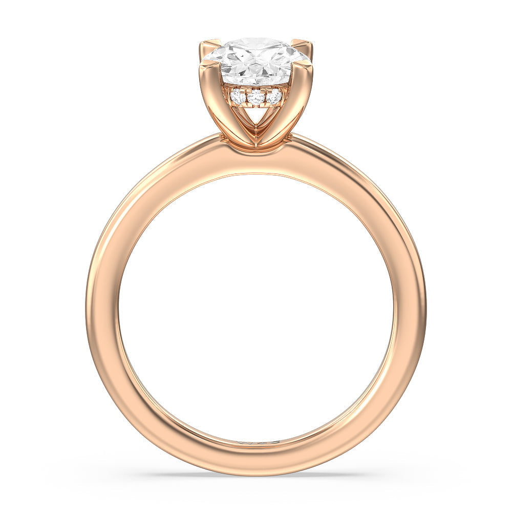Solitaire Classic Hidden Halo Engagement Ring with Oval Cut Diamond in 14KT Rose Gold view 2
