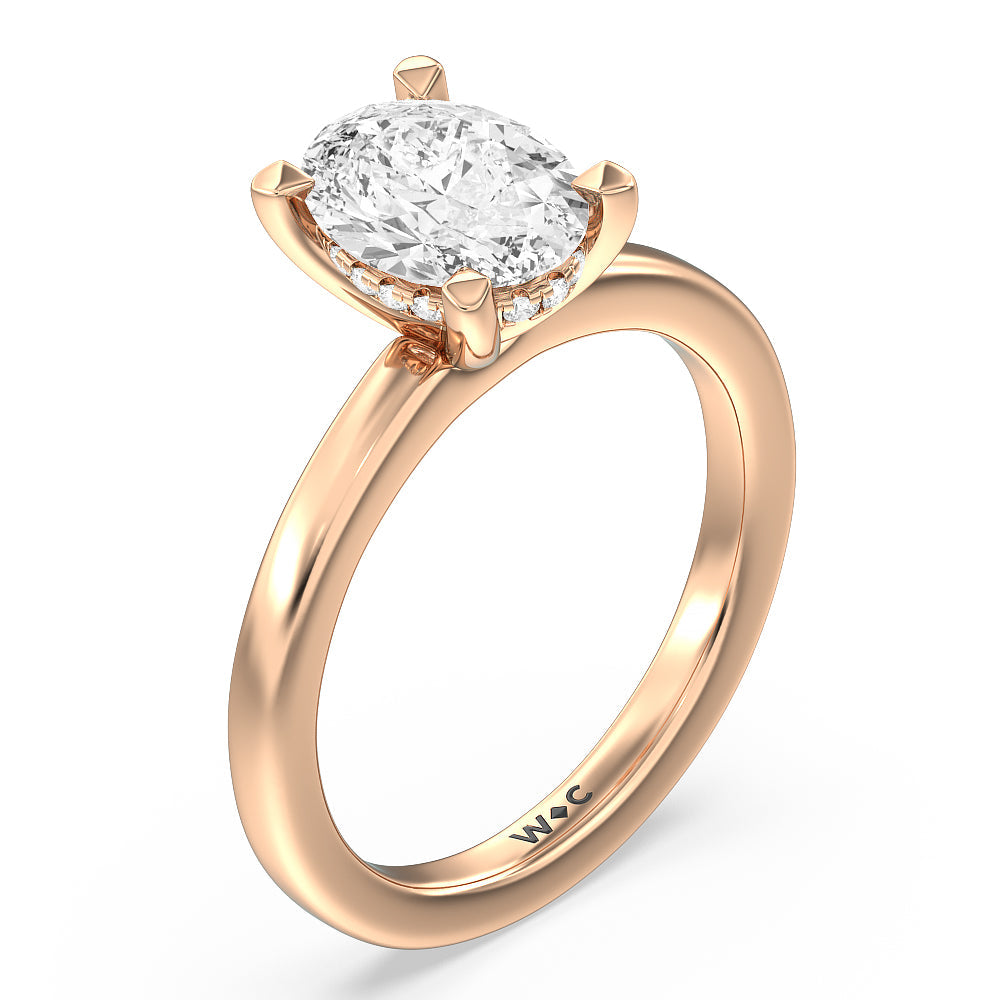 Solitaire Classic Hidden Halo Engagement Ring with Oval Cut Diamond in 14KT Rose Gold view 3
