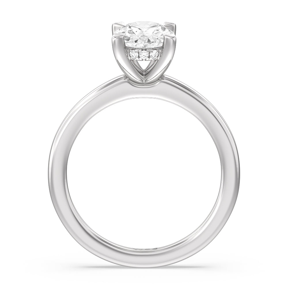 Solitaire Classic Hidden Halo Engagement Ring with Oval Cut Diamond in 14KT Platinum view 2
